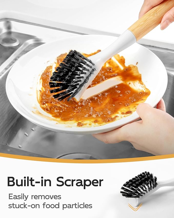 MR.SIGA Dish Brush with Handle, Dish Scrub Brush, Bamboo Dish Brush, Safe on - Image 4