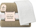MosJos Kitchen Hand Towels Set of 4 Cotton Ribbed Taupe and White Hand Towels by MosJos