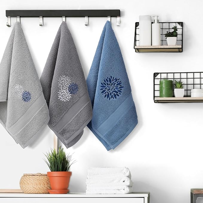 Dahlia Flower Hand Towels Farmhouse Bathroom Towels 14x29 Inch Embroidered - Image 4
