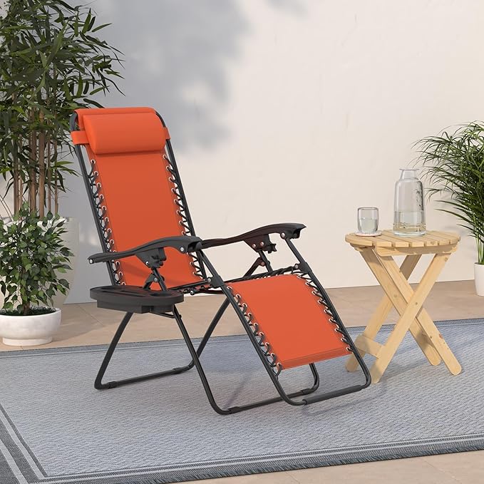 Best Choice Products Set of 2 Adjustable Steel Mesh Zero Gravity Lounge Chair Recliners w/Pillows and Cup Holder Trays - Burnt Orange - Image 2