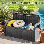 Greesum 80 Gallon Outdoor Storage Bench, Resin Patio Furniture with Armrest,Waterproof and UV-Resistant, Perfect to Garden, Poolside and Lawn, Dark Grey - Image 6