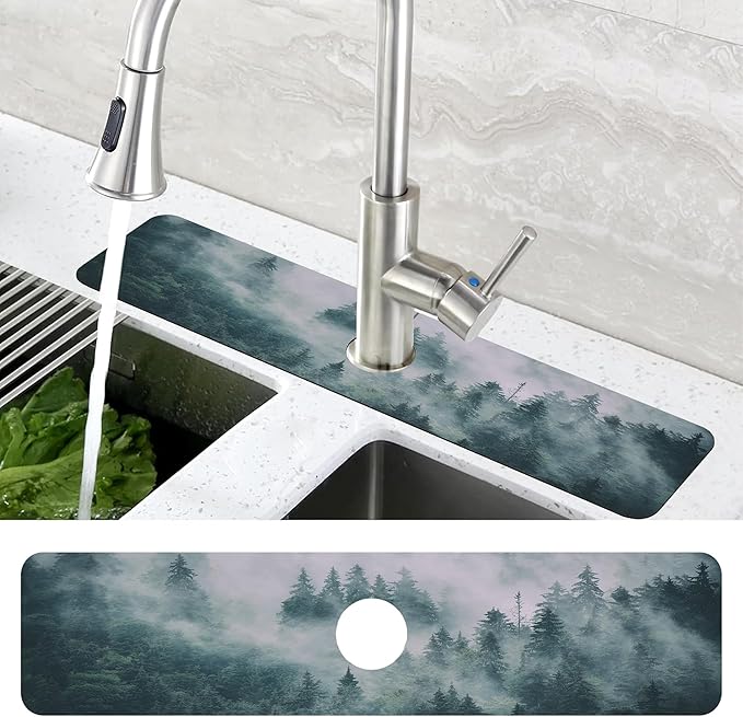 Foggy Forest Dish Drying Mat for Kitchen Sink Splash Guard Behind Faucet Sink - Image 4