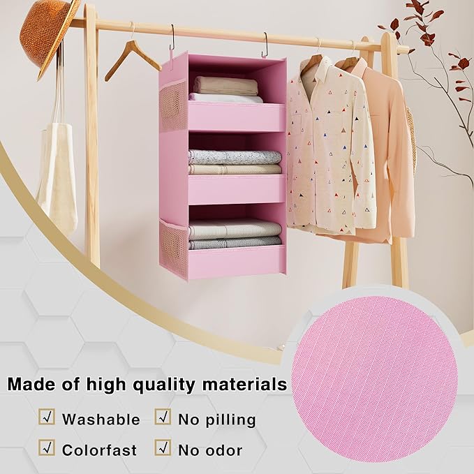 3-Shelf Hanging Closet Organizer and Storage, Foldable Hanging Closet Shelves - Image 4