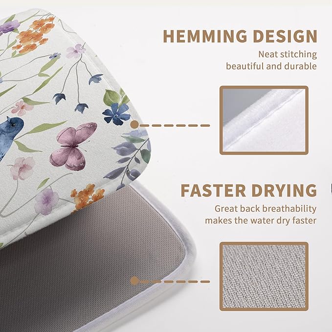 Spring Floral Birds Dish Drying Mats Spring Summer Dish Mat Green Leaf - Image 3