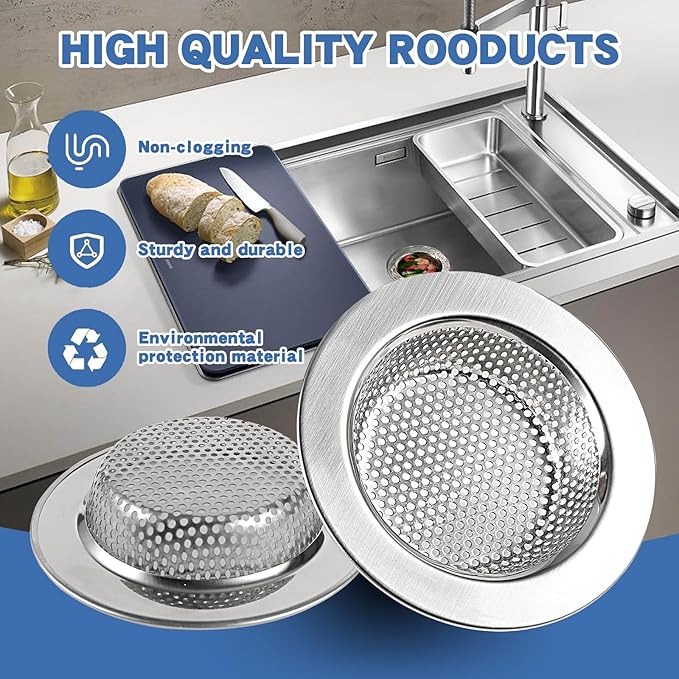 2PC Kitchen Sink Drain Strainer Stainless Steel - Image 6