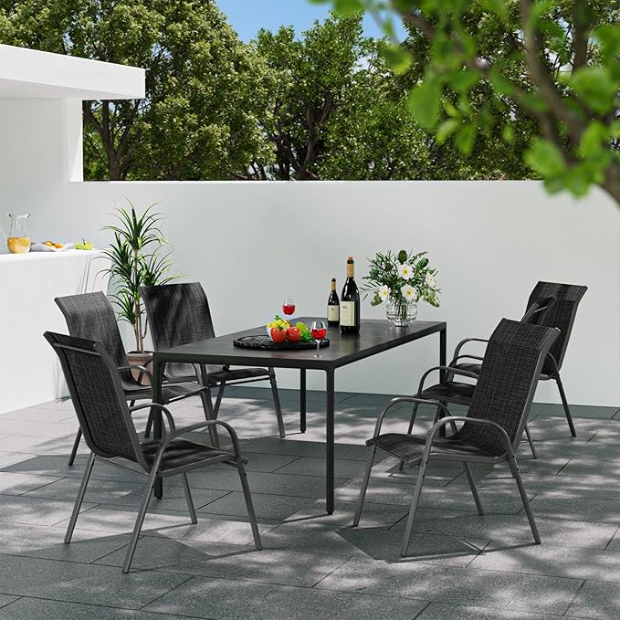 Patio Dining Chairs Set of 6, Outdoor Stackable Dining Chairs High Back, Patio Furniture for Backyard, Porch, Garden, Poolside (Dark Grey) - Image 2
