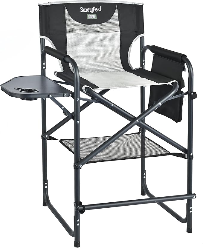 SUNNYFEEL Tall Camping Directors Chair, Portable Folding Artist Makeup Chair with Side Table, Pocket, Footrest, Heavy Duty for Beach,Trip,Picnic,Concert Outdoor Foldable Camp Lawn Chairs by SunnyFeelCamping