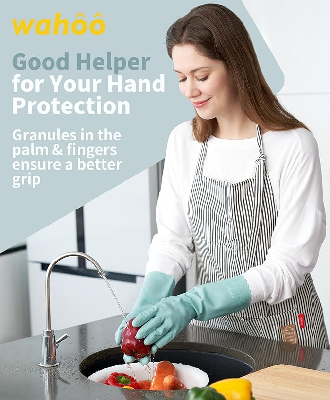 LANON wahoo Skin-Friendly Cleaning Gloves, Unlined Dishwashing Rubber Gloves - Image 3