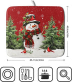 Christmas Dish Drying Mat for Kitchen Counter Snowman Green Christmas Tree - Image 2