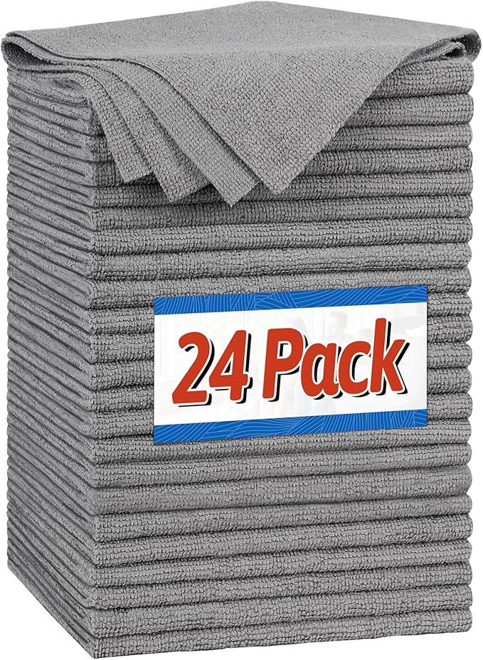 FIXSMITH Microfiber Cleaning Cloth, Shop Towels Bulk, 24 Pack Grey Microfiber by FIXSMITH