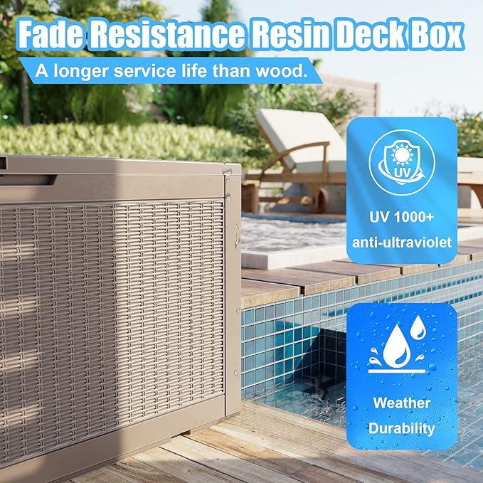 DRATO 320 Gallon Deck Box, Outdoor Large Waterproof Resin Storage Box with Lockable Lid for Patio Cushions, Gardening Tools（Gray，320 Gallon） - Image 2
