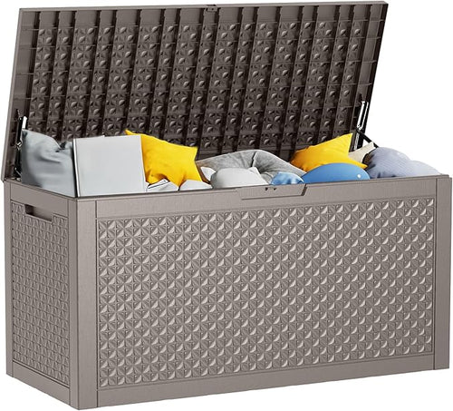 121 Gallon Outdoor Storage Box - Deck Box Waterproof Patio Furniture, Garden Tools, Cushions, Pool Accessories Outside Storage Resin Box, Grey by MAIUSCOLI