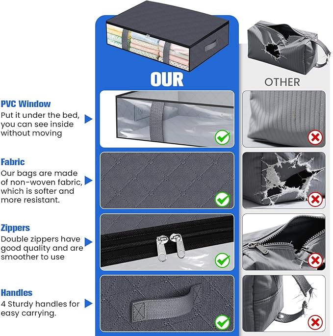 Under Bed Storage Containers, 8 Pack Blanket Storage Bags, Collapsible Storage - Image 6