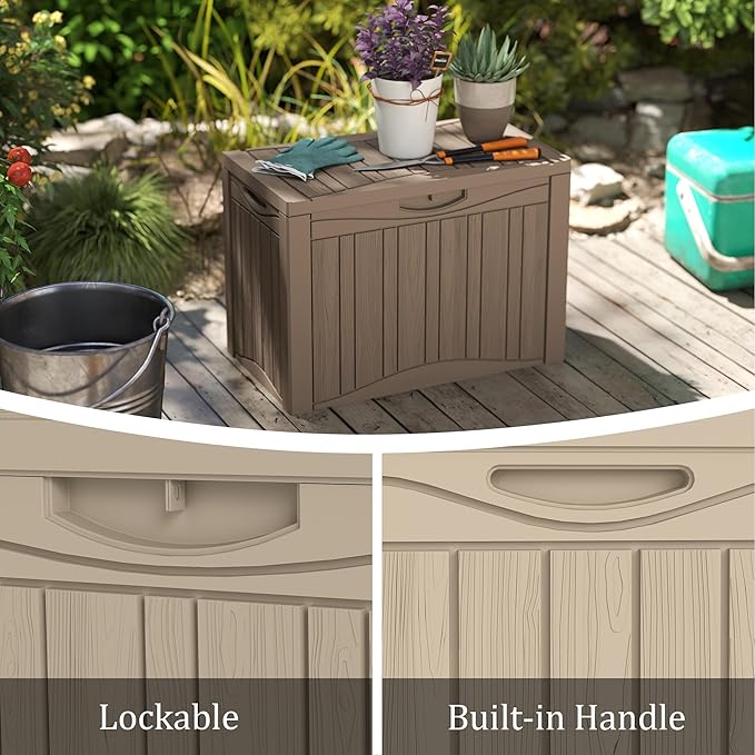 TARKARI 50 Gallon Lockable Resin Deck Box, Waterproof & UV-Resistant Outdoor Storage Box for Outdoor Cushion Storage, Garden Tools & Pool Accessories Storage, Gray - Image 5