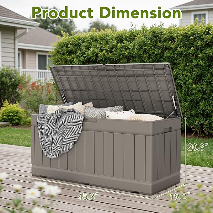 Devoko 78 Gallon Deck Box, Waterproof Resin Outdoor Storage Box for Outside and Patio, Outdoor Storage Bench Lockable for Patio Furniture, Garden Tools and Pool Supplies (Light Brown, 78 Gallon) - Image 7