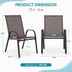 Outdoor Stackable Chairs Set of 8, Stacking Patio Chairs with Textilene Fabric, Outside Furniture for Garden Backyard Balconie Poolside Deck, Brown - Image 2