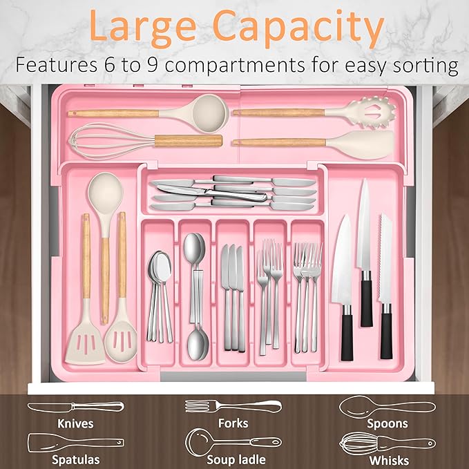 Silverware Organizer Expandable Kitchen Utensil Drawer Organizer Large BPA Free - Image 3