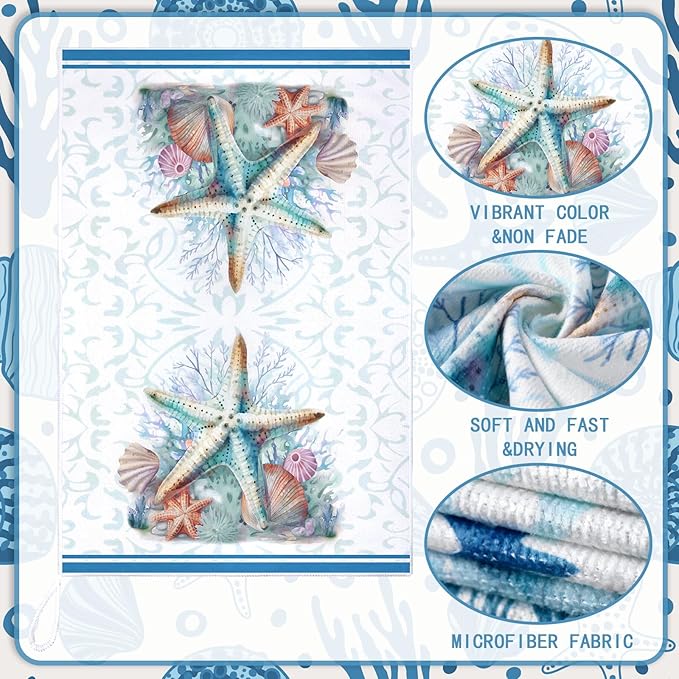 Boyiee Set of 6 Beach Kitchen Towels Coastal Ocean Dish Towels Sea Nautical Tea - Image 6