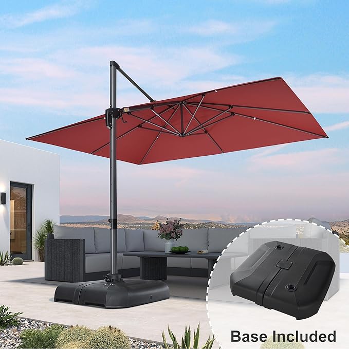 PURPLE LEAF 10' X 13' Square Cantilever Umbrella Patio Umbrella with Base Outdoor Umbrella Aluminum Offset with 360-degree Rotation for Garden Deck Pool Patio Terra - Image 2