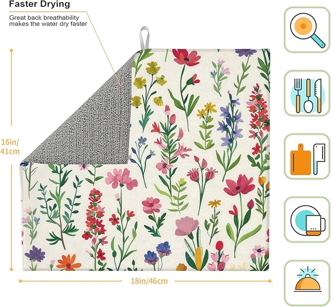 Watercolor Wildflower Dish Drying Mat - Image 2