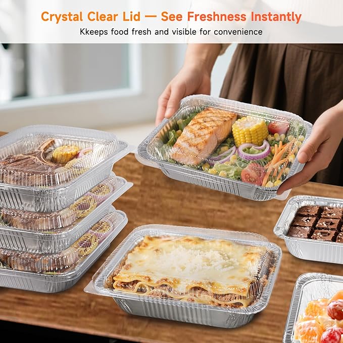 Aluminum Pans with Clear Lids 9x13-10 Pack Aluminum Foil Pans, Heavy Duty - Image 6