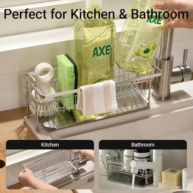Sponge Holder for Kitchen Sink BANJEKT Sink Caddy Dish Sponge Holder Rustproof - Image 6