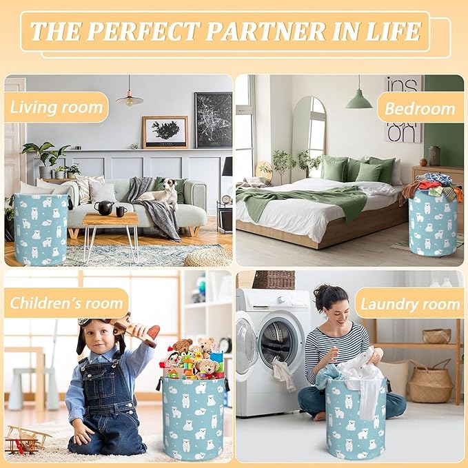 Cute Polar Bears Laundry Hamper Bag - Image 7