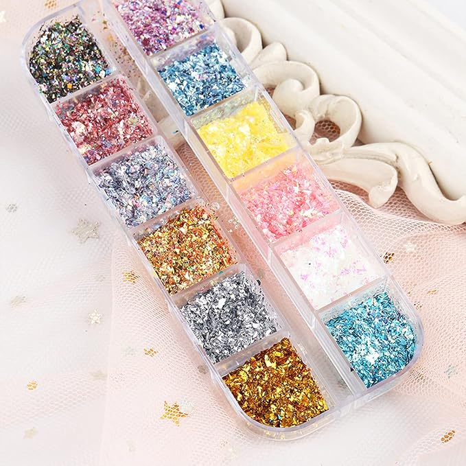 12 Colors Glitter Nail Art Sequins, Holographic Irregular Iridescent Shiny Nail - Image 5