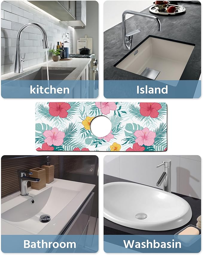 Patterned Sink Faucet Mat Kitchen Splash Guard Super Absorbent Drying Mat - Image 6