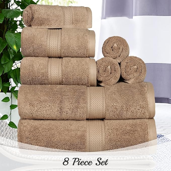 Superior Egyptian Cotton 8-Piece Solid Towel Set, Washcloths 13” x 13” - Image 7