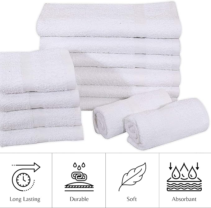 24 Pcs White 16x27 Inch Cotton Blend Economy Hand Towels Salon/Gym/Hotel Super - Image 2