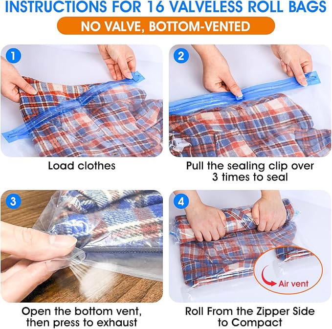 AROIC 50 Pack Vacuum Storage Bags, 5 Sizes + 2 Roll-up Space Saver Vacuum - Image 4
