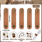 10pcs Leather Cord Organizer Straps Travel Cord Leather Snap Brown PU Phone - Image 2