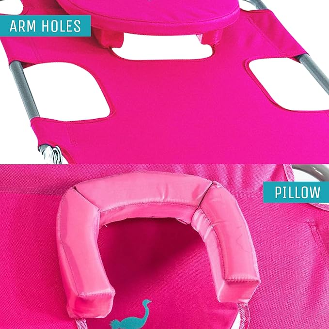 Ostrich Beach Lounge Chair, Folding & Reclining Outdoor Chaise Lounger, Pink - Portable Adjustable Recliner Chair for Lawn, Pool, Patio, Garden, and Yard - Image 6