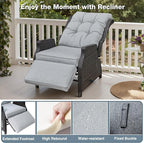 Outdoor Indoor Wicker Recliner with Adjustable Back and Footrest, Patio Reclining Chair with Flip-up Table, Outdoor Rattan Lounge Chair, Light Grey - Image 4