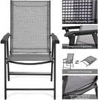 Giantex Set of 4 Folding Patio Chairs, Outdoor Portable Dining Chairs for Garden Camping Poolside Beach Deck Lawn, 4-Pack Sling Armchairs, Metal Frame, Grey - Image 6