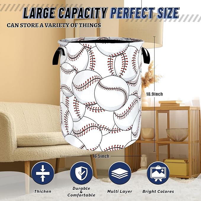 Personalize Baseball Laundry Basket Oxford Cloth Foldable Funny Laundry Hamper - Image 3