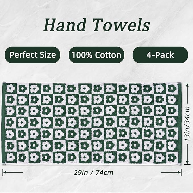 Jacquotha Cotton Hand Towels Green Checkered Floral - Image 5