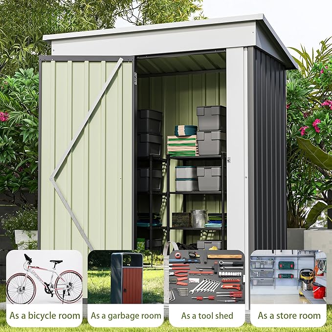 Patiowell 5x3 FT Outdoor Storage Shed, Garden Tool Shed with Sloping Roof and Lockable Door, Metal Shed for Backyard Garden Patio Lawn, Gray - Image 6
