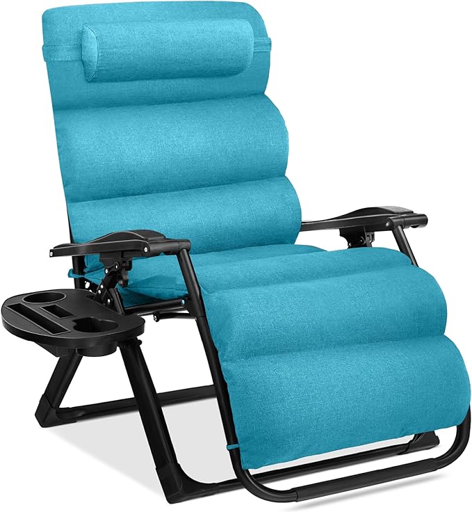 Best Choice Products Oversized Zero Gravity Chair, Folding Outdoor Patio Recliner, XL Anti Gravity Lounger w/Removable Cushion, Cup Holder, Side Tray, 350lb Capacity - Light Blue by BestChoiceProducts