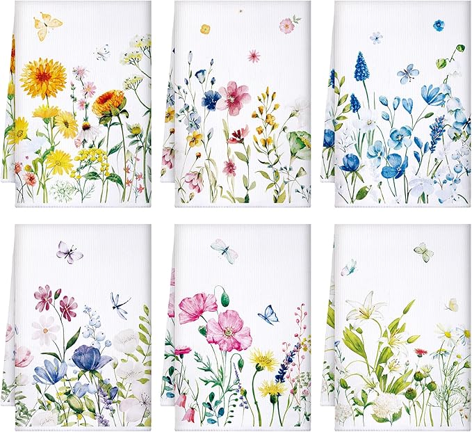 Geyoga 6 Pcs Spring Floral Kitchen Towels Flamingo Dish Hand Towels Sunflower by Geyoga