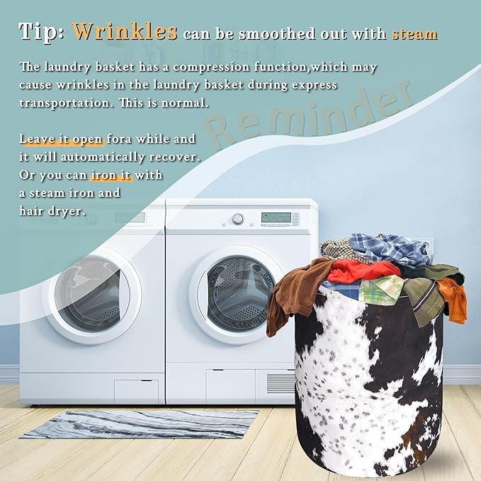 Retro Brown Cows Texture Laundry Basket Foldable Funny Laundry Hamper Oxford - Image 6