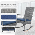 Rocking Chair Outdoor 3 Pieces High-Backed Patio Rocking Chairs Bistro Table and Chairs Set of 2, Navy Blue - Image 4