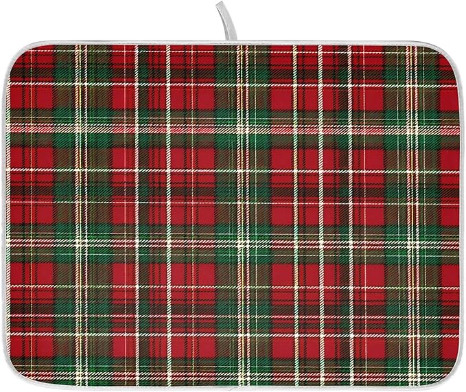 Christmas Red Green Buffalo Checkered Dish Drying Mat by ALAZA