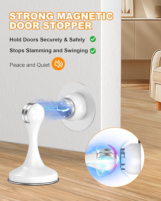 Crosize Magnetic Door Stoppers 8 Pack, Stainless Steel Door Stops - Image 2