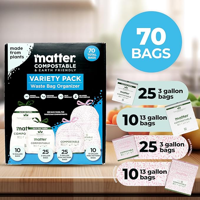 Matter Compostable Variety Pack 3 Gallon and 13 Gallon Kitchen Trash Bags - Image 6