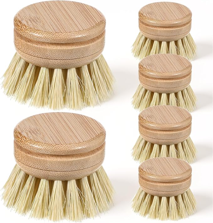6 Pcs Bamboo Dish Brush Replacement Heads, 1.9 x 1.6 Inch Natural Sisal Bristle by Unknown