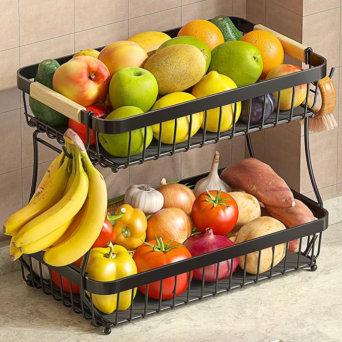 2 Tier Large Fruit Basket for Kitchen Counter by Sevenblue