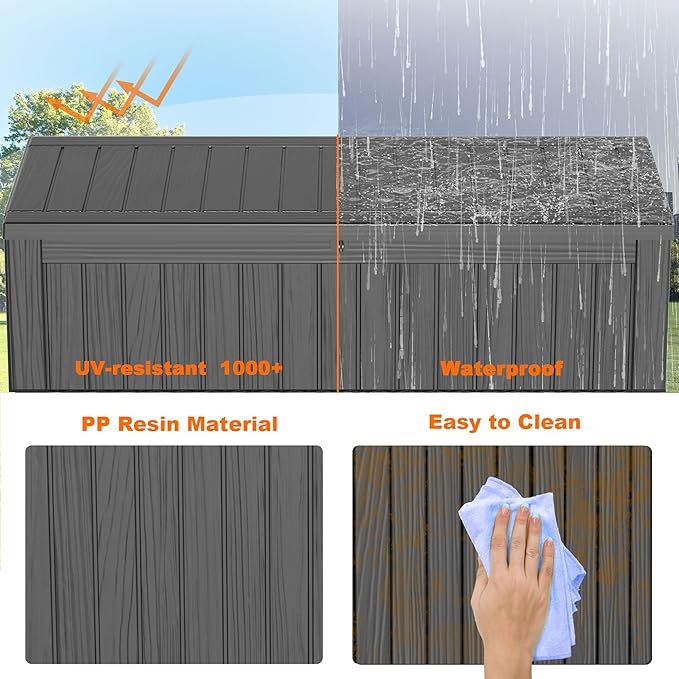 150 Gallon Resin Deck Box, Lockable Patio Outdoor Storage Box for Furniture, Garden Tools and Tools Storage, Waterproof Outside Storage Boxes - Black - Image 6