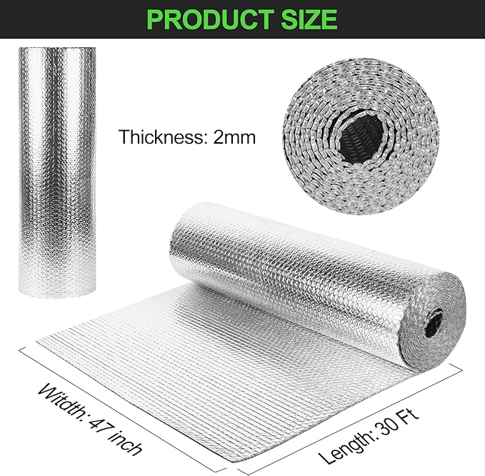 Reflective Insulation Roll 47inch x 30Ft Double Bubble Reflective Aluminum Foil - Image 2